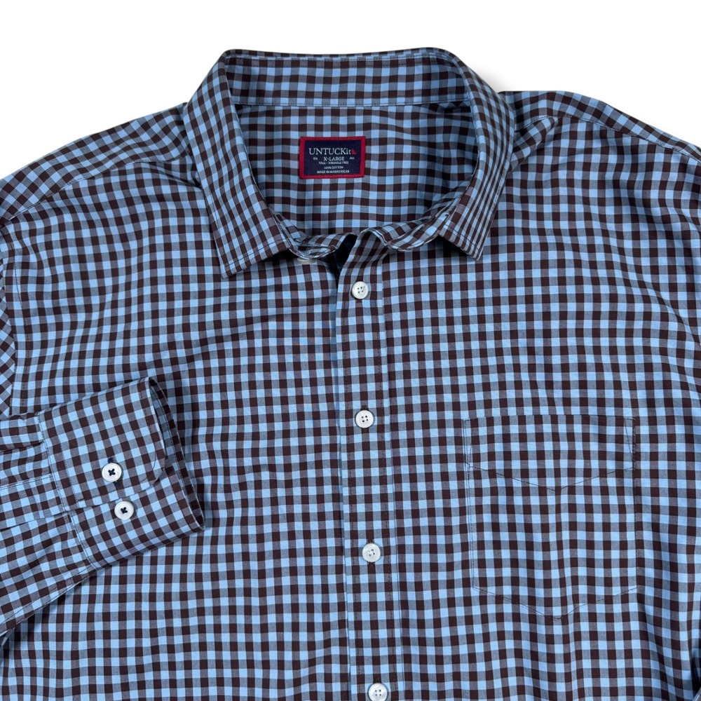 UNTUCKit Mclaren WF Tre Mens XL Blue Gingham Button Down Shirt 41252